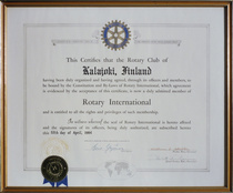 Kalajoen Rotaryklubin Charter-kirja 